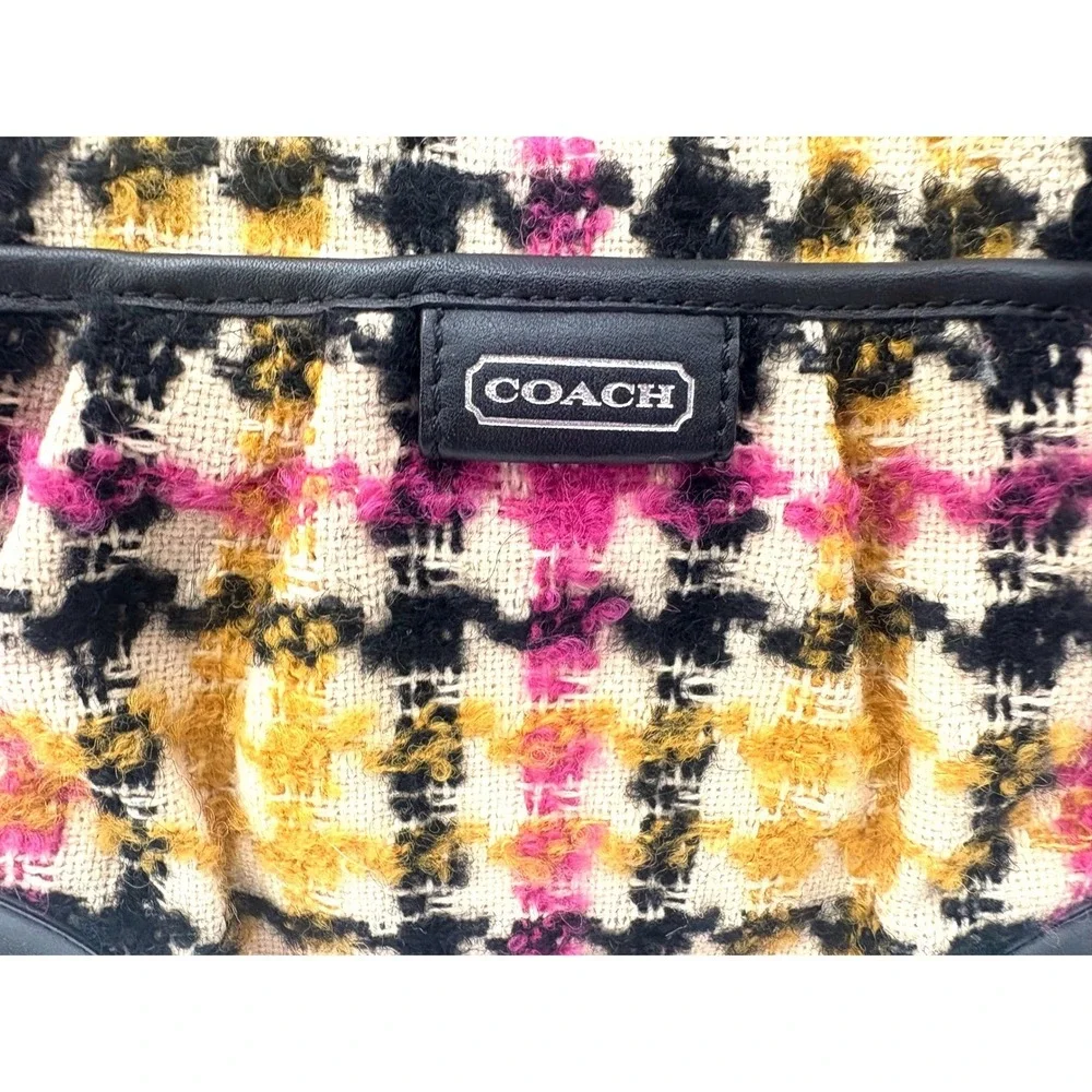 Coach Emma Wool‎ Tweed Tote F25083 Multicolor Leather Trim Shoulder Bag